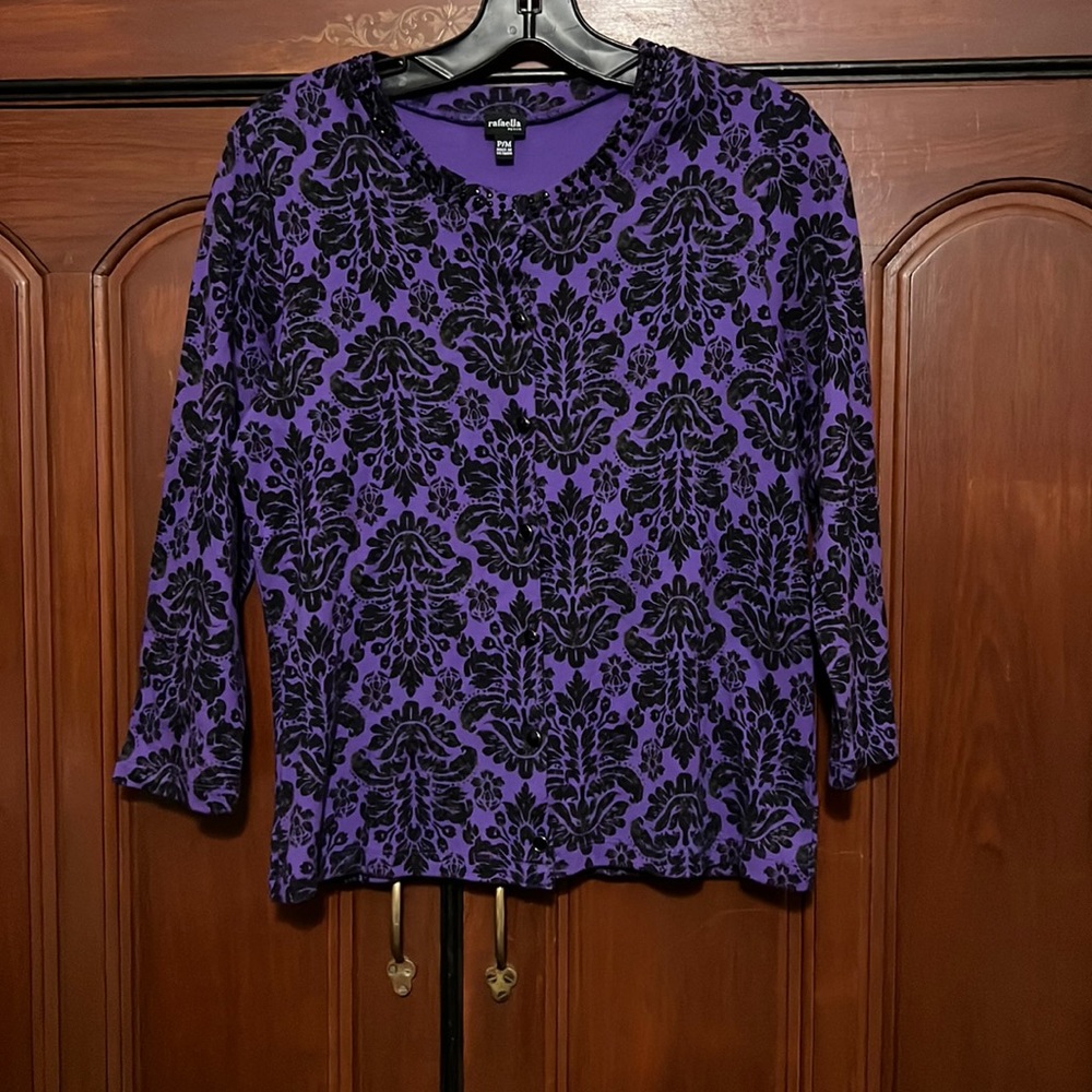 Rafaella Purple & Black Button Down Cardigan Size MP